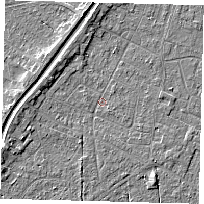 Shaded relief map of the ground around PE112LJ, computed from Environment Agency LiDAR. The ground here sits at about 3 m above sea level and falls 4 m across the surrounding 800 m. Surface water reaching this point runs off ground lying to the west, 3.2 m higher.