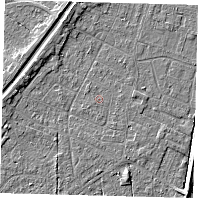 Shaded relief map of the ground around PE112LP, computed from Environment Agency LiDAR. The ground here sits at about 3 m above sea level and falls 5 m across the surrounding 800 m. The ground contributing surface water to this point lies to the west-south-west.