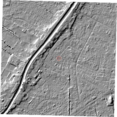Shaded relief map of the ground around PE112LQ, computed from Environment Agency LiDAR. The ground here sits at about 3 m above sea level and falls 4 m across the surrounding 800 m. Surface water reaching this point runs off ground lying to the north-west, 0.5 m higher.