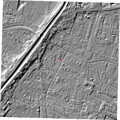 Shaded relief map of the ground around PE112LR, computed from Environment Agency LiDAR. The ground here sits at about 3 m above sea level and falls 4 m across the surrounding 800 m. Surface water reaching this point runs off ground lying to the north-west, 3.3 m higher.