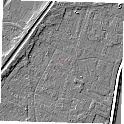 Shaded relief map of the ground around PE112LS, computed from Environment Agency LiDAR. The ground here sits at about 3 m above sea level and falls 5 m across the surrounding 800 m. Surface water reaching this point runs off ground lying to the north-west, 3.3 m higher.