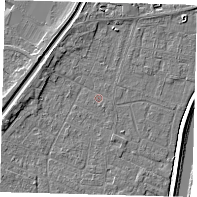 Shaded relief map of the ground around PE112LT, computed from Environment Agency LiDAR. The ground here sits at about 3 m above sea level and falls 5 m across the surrounding 800 m. Surface water reaching this point runs off ground lying to the south-south-east, 0.7 m higher.