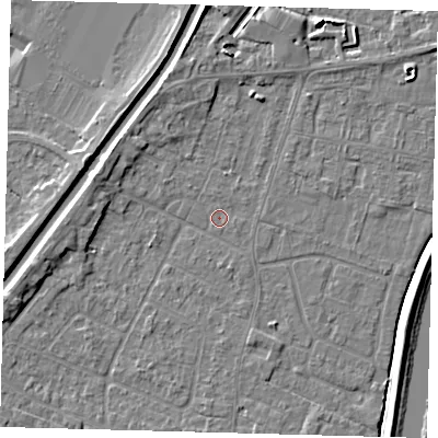 Shaded relief map of the ground around PE112LU, computed from Environment Agency LiDAR. The ground here sits at about 3 m above sea level and falls 6 m across the surrounding 800 m. Surface water reaching this point runs off ground lying to the west-north-west, 3.3 m higher.