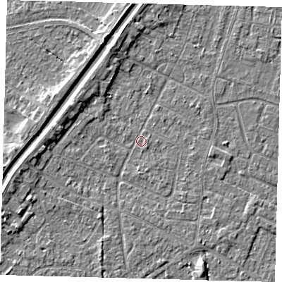 Shaded relief map of the ground around PE112LW, computed from Environment Agency LiDAR. The ground here sits at about 3 m above sea level and falls 4 m across the surrounding 800 m. Surface water reaching this point runs off ground lying to the west, 3.2 m higher.