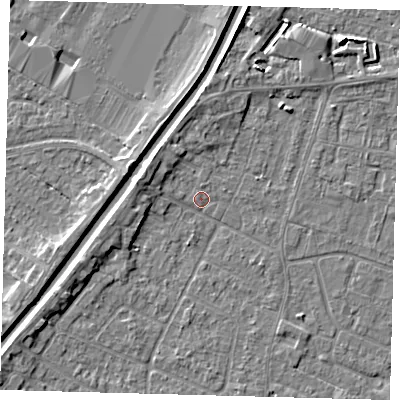 Shaded relief map of the ground around PE112LY, computed from Environment Agency LiDAR. The ground here sits at about 3 m above sea level and falls 5 m across the surrounding 800 m. Surface water reaching this point runs off ground lying to the west-north-west, 2.9 m higher.