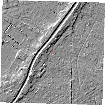 Shaded relief map of the ground around PE112NE, computed from Environment Agency LiDAR. The ground here sits at about 4 m above sea level and falls 4 m across the surrounding 800 m. Surface water reaching this point runs off ground lying to the north-north-west, 2.4 m higher.