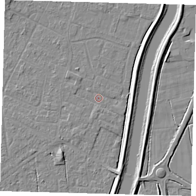 Shaded relief map of the ground around PE112NF, computed from Environment Agency LiDAR. The ground here sits at about 3 m above sea level and falls 5 m across the surrounding 800 m. Surface water reaching this point runs off ground lying to the south-west, 1.2 m higher.