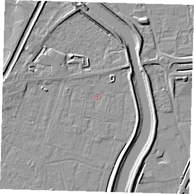 Shaded relief map of the ground around PE112NH, computed from Environment Agency LiDAR. The ground here sits at about 3 m above sea level and falls 6 m across the surrounding 800 m. Surface water reaching this point runs off ground lying to the east-north-east, 0.8 m higher.