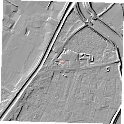Shaded relief map of the ground around PE112NJ, computed from Environment Agency LiDAR. The ground here sits at about 4 m above sea level and falls 8 m across the surrounding 800 m. Surface water reaching this point runs off ground lying to the west-south-west, 2.6 m higher.