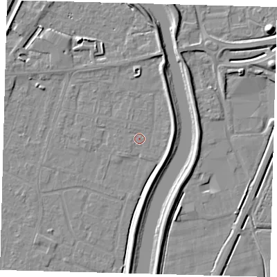 Shaded relief map of the ground around PE112NL, computed from Environment Agency LiDAR. The ground here sits at about 3 m above sea level and falls 8 m across the surrounding 800 m. Surface water reaching this point runs off ground lying to the north-west, 0.6 m higher.