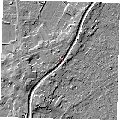 Shaded relief map of the ground around PE112NP, computed from Environment Agency LiDAR. The ground here sits at about 5 m above sea level and falls 5 m across the surrounding 800 m. Surface water reaching this point runs off ground lying to the north-east, 3.5 m higher.