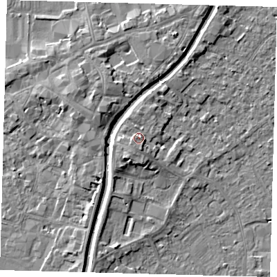 Shaded relief map of the ground around PE112PA, computed from Environment Agency LiDAR. The ground here sits at about 7 m above sea level and falls 5 m across the surrounding 800 m. Surface water reaching this point runs off ground lying to the west-south-west, 1.8 m higher.