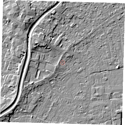 Shaded relief map of the ground around PE112PE, computed from Environment Agency LiDAR. The ground here sits at about 3 m above sea level and falls 7 m across the surrounding 800 m. Surface water reaching this point runs off ground lying to the north-west, 4.4 m higher.