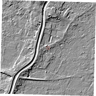 Shaded relief map of the ground around PE112PG, computed from Environment Agency LiDAR. The ground here sits at about 5 m above sea level and falls 5 m across the surrounding 800 m. Surface water reaching this point runs off ground lying to the north-west, 1.6 m higher.