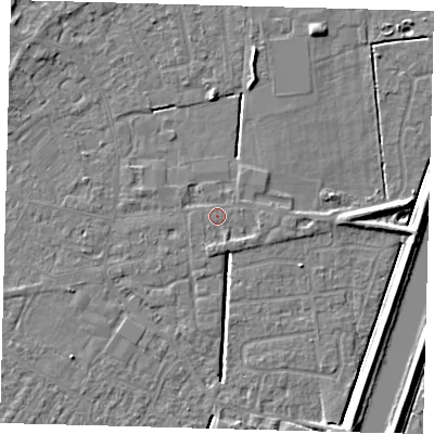 Shaded relief map of the ground around PE112PN, computed from Environment Agency LiDAR. The ground here sits at about 3 m above sea level and falls 5 m across the surrounding 800 m. Surface water reaching this point runs off ground lying to the south, 1.3 m higher.