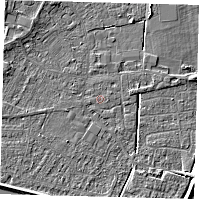 Shaded relief map of the ground around PE112PR, computed from Environment Agency LiDAR. The ground here sits at about 3 m above sea level and falls 5 m across the surrounding 800 m. Surface water reaching this point runs off ground lying to the east-north-east, 0.8 m higher.