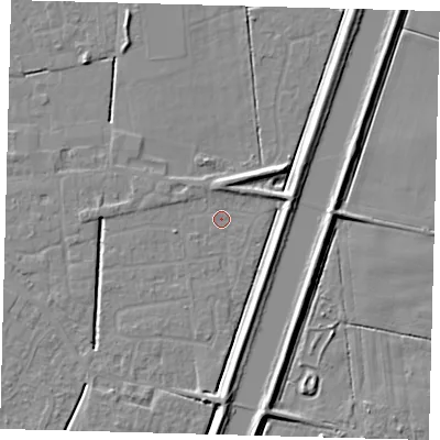 Shaded relief map of the ground around PE112PS, computed from Environment Agency LiDAR. The ground here sits at about 2 m above sea level and falls 5 m across the surrounding 800 m. Surface water reaching this point runs off ground lying to the west-south-west, 1.2 m higher.