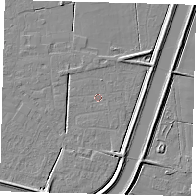 Shaded relief map of the ground around PE112PU, computed from Environment Agency LiDAR. The ground here sits at about 3 m above sea level and falls 6 m across the surrounding 800 m. Surface water reaching this point runs off ground lying to the south-south-east, 5.0 m higher.