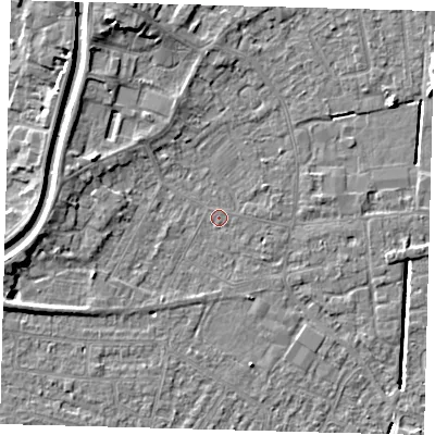 Shaded relief map of the ground around PE112PZ, computed from Environment Agency LiDAR. The ground here sits at about 3 m above sea level and falls 7 m across the surrounding 800 m. Surface water reaching this point runs off ground lying to the west-north-west, 3.8 m higher.