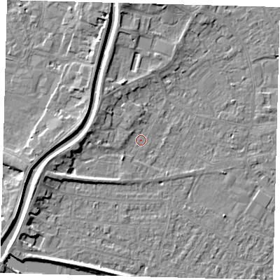 Shaded relief map of the ground around PE112QB, computed from Environment Agency LiDAR. The ground here sits at about 3 m above sea level and falls 4 m across the surrounding 800 m. Surface water reaching this point runs off ground lying to the north-west, 2.7 m higher.