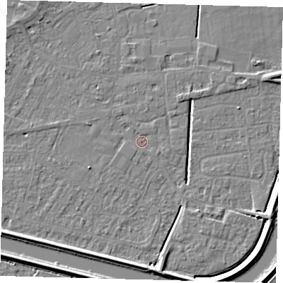 Shaded relief map of the ground around PE112QG, computed from Environment Agency LiDAR. The ground here sits at about 3 m above sea level and falls 6 m across the surrounding 800 m. Surface water reaching this point runs off ground lying to the north-west, 1.1 m higher.
