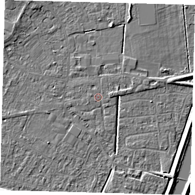 Shaded relief map of the ground around PE112QJ, computed from Environment Agency LiDAR. The ground here sits at about 3 m above sea level and falls 5 m across the surrounding 800 m. Surface water reaching this point runs off ground lying to the east-north-east, 1.0 m higher.