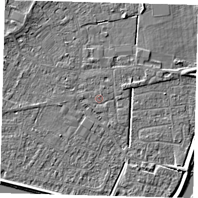 Shaded relief map of the ground around PE112QL, computed from Environment Agency LiDAR. The ground here sits at about 3 m above sea level and falls 5 m across the surrounding 800 m. Surface water reaching this point runs off ground lying to the north-north-east, 0.9 m higher.