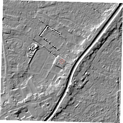 Shaded relief map of the ground around PE112QP, computed from Environment Agency LiDAR. The ground here sits at about 5 m above sea level and falls 4 m across the surrounding 800 m. Surface water reaching this point runs off ground lying to the south-east, 2.0 m higher.
