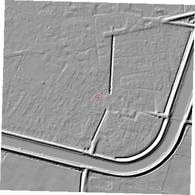 Shaded relief map of the ground around PE112QQ, computed from Environment Agency LiDAR. The ground here sits at about 2 m above sea level and falls 6 m across the surrounding 800 m. Surface water reaching this point runs off ground lying to the south, 5.8 m higher.