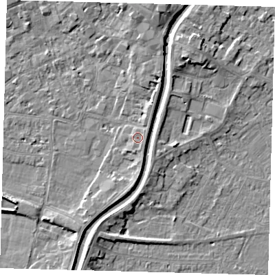 Shaded relief map of the ground around PE112QT, computed from Environment Agency LiDAR. The ground here sits at about 5 m above sea level and falls 5 m across the surrounding 800 m. Surface water reaching this point runs off ground lying to the east-north-east, 0.6 m higher.