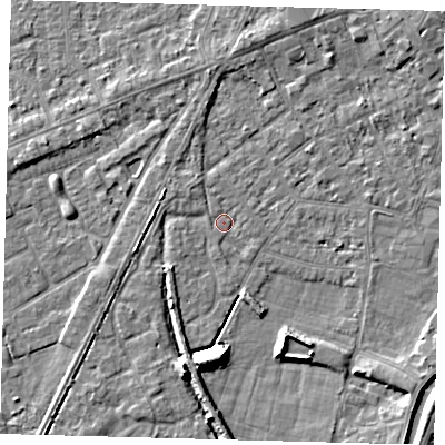 Shaded relief map of the ground around PE112QU, computed from Environment Agency LiDAR. The ground here sits at about 4 m above sea level and falls 9 m across the surrounding 800 m. Surface water reaching this point runs off ground lying to the north-west, 1.4 m higher.