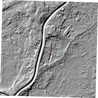 Shaded relief map of the ground around PE112RA, computed from Environment Agency LiDAR. The ground here sits at about 5 m above sea level and falls 5 m across the surrounding 800 m. Surface water reaching this point runs off ground lying to the north-west, 1.7 m higher.