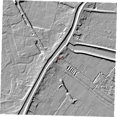 Shaded relief map of the ground around PE112RH, computed from Environment Agency LiDAR. The ground here sits at about 5 m above sea level and falls 9 m across the surrounding 800 m. Surface water reaching this point runs off ground lying to the west-south-west, 3.3 m higher.