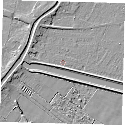 Shaded relief map of the ground around PE112RL, computed from Environment Agency LiDAR. The ground here sits at about 3 m above sea level and falls 5 m across the surrounding 800 m. Surface water reaching this point runs off ground lying to the west-south-west, 3.6 m higher.