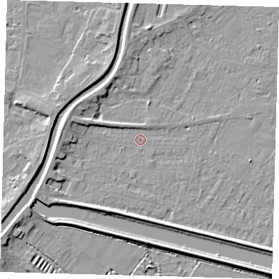Shaded relief map of the ground around PE112RN, computed from Environment Agency LiDAR. The ground here sits at about 3 m above sea level and falls 5 m across the surrounding 800 m. Surface water reaching this point runs off ground lying to the south-south-east, 0.8 m higher.