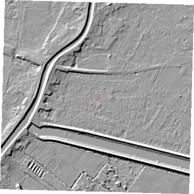 Shaded relief map of the ground around PE112RP, computed from Environment Agency LiDAR. The ground here sits at about 3 m above sea level and falls 5 m across the surrounding 800 m. Surface water reaching this point runs off ground lying to the west-north-west, 0.6 m higher.