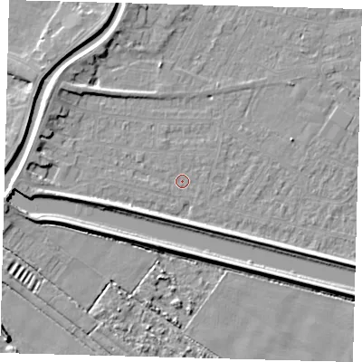 Shaded relief map of the ground around PE112RS, computed from Environment Agency LiDAR. The ground here sits at about 3 m above sea level and falls 5 m across the surrounding 800 m. Surface water reaching this point runs off ground lying to the north-west, 3.9 m higher.