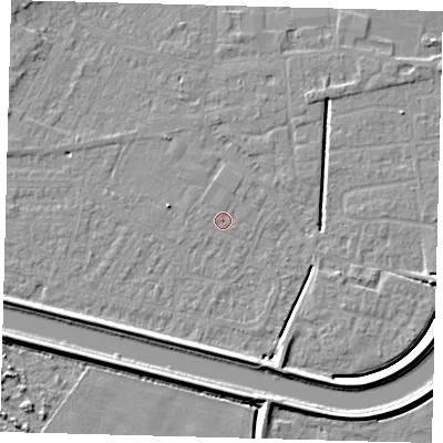 Shaded relief map of the ground around PE112RZ, computed from Environment Agency LiDAR. The ground here sits at about 3 m above sea level and falls 6 m across the surrounding 800 m. Surface water reaching this point runs off ground lying to the north-north-east, 0.5 m higher.