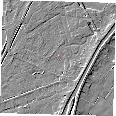 Shaded relief map of the ground around PE112SH, computed from Environment Agency LiDAR. The ground here sits at about 2 m above sea level and falls 6 m across the surrounding 800 m. Surface water reaching this point runs off ground lying to the south-west, 1.2 m higher.