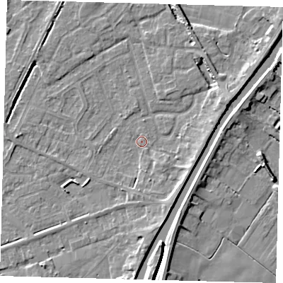 Shaded relief map of the ground around PE112SL, computed from Environment Agency LiDAR. The ground here sits at about 3 m above sea level and falls 6 m across the surrounding 800 m. Surface water reaching this point runs off ground lying to the south-west, 1.2 m higher.