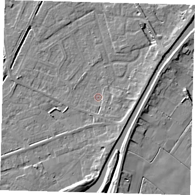 Shaded relief map of the ground around PE112SN, computed from Environment Agency LiDAR. The ground here sits at about 2 m above sea level and falls 6 m across the surrounding 800 m. Surface water reaching this point runs off ground lying to the north-east, 5.0 m higher.