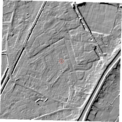 Shaded relief map of the ground around PE112SR, computed from Environment Agency LiDAR. The ground here sits at about 3 m above sea level and falls 9 m across the surrounding 800 m. Surface water reaching this point runs off ground lying to the south-west, 1.2 m higher.