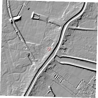 Shaded relief map of the ground around PE112TN, computed from Environment Agency LiDAR. The ground here sits at about 5 m above sea level and falls 9 m across the surrounding 800 m. Surface water reaching this point runs off ground lying to the east, 2.1 m higher.