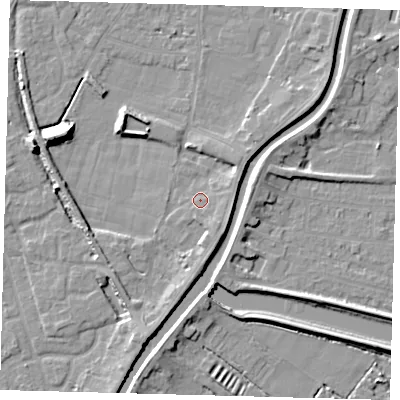 Shaded relief map of the ground around PE112TQ, computed from Environment Agency LiDAR. The ground here sits at about 4 m above sea level and falls 9 m across the surrounding 800 m. Surface water reaching this point runs off ground lying to the south-east, 1.8 m higher.