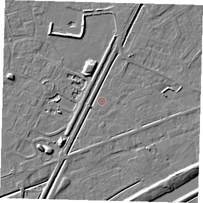 Shaded relief map of the ground around PE112UA, computed from Environment Agency LiDAR. The ground here sits at about 3 m above sea level and falls 11 m across the surrounding 800 m. Surface water reaching this point runs off ground lying to the south-south-west, 3.1 m higher.