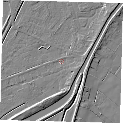 Shaded relief map of the ground around PE112UB, computed from Environment Agency LiDAR. The ground here sits at about 3 m above sea level and falls 6 m across the surrounding 800 m. Surface water reaching this point runs off ground lying to the east, 3.0 m higher.