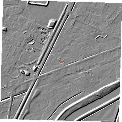 Shaded relief map of the ground around PE112UF, computed from Environment Agency LiDAR. The ground here sits at about 3 m above sea level and falls 11 m across the surrounding 800 m. Surface water reaching this point runs off ground lying to the east, 1.3 m higher.