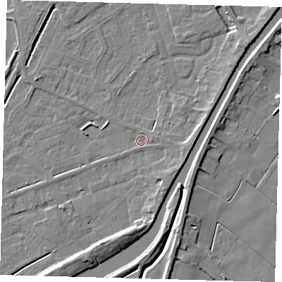Shaded relief map of the ground around PE112UJ, computed from Environment Agency LiDAR. The ground here sits at about 3 m above sea level and falls 6 m across the surrounding 800 m. Surface water reaching this point runs off ground lying to the east, 1.5 m higher.