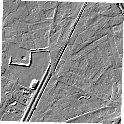 Shaded relief map of the ground around PE112UT, computed from Environment Agency LiDAR. The ground here sits at about 3 m above sea level and falls 6 m across the surrounding 800 m. Surface water reaching this point runs off ground lying to the north, 3.0 m higher.