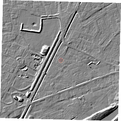Shaded relief map of the ground around PE112UW, computed from Environment Agency LiDAR. The ground here sits at about 3 m above sea level and falls 11 m across the surrounding 800 m. Surface water reaching this point runs off ground lying to the south-west, 3.3 m higher.